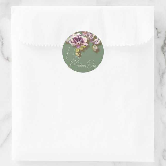 Pegatina Redonda Orquídeas Floral Feliz Día de la Madre (Bolso)