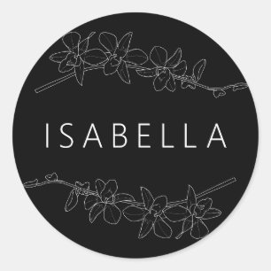 Pegatina Redonda Orquídeas Minimal Floral Nombre Personalizado Salm