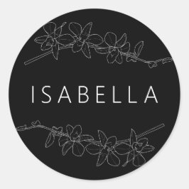 Pegatina Redonda Orquídeas Minimal Nombre Personalizado Salmón