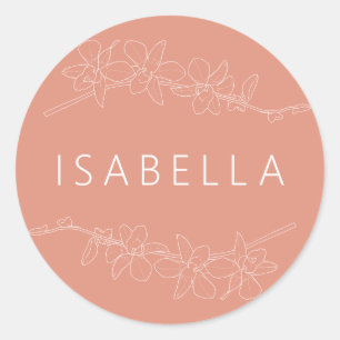 Pegatina Redonda Orquídeas Mínimo Floral Nombre Personalizado Saumo