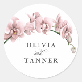 Pegatina Redonda Orquídeas rosas acuarelas Boda del paraíso tropica