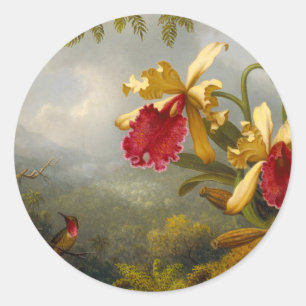 Pegatina Redonda Orquids y Hummingbird Heade