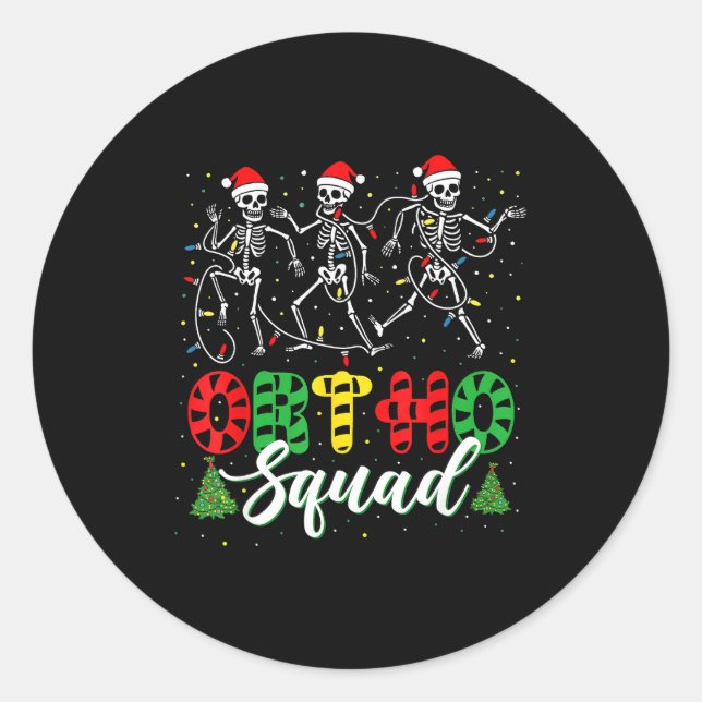 Pegatina Redonda Ortho Squad Christmas Three Santa Skeletons Proud  (Anverso)