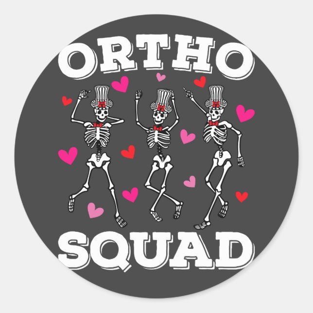 Pegatina Redonda Ortho Squad Dancing Skeleton Valentine (Anverso)