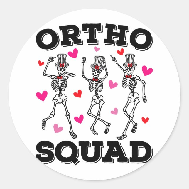 Pegatina Redonda Ortho Squad Dancing Skeleton Valentine (Anverso)
