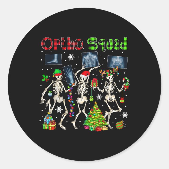 Pegatina Redonda Ortho Squad Xmas Tres Reyes de Santa Reindeer Elf  (Anverso)