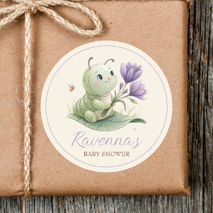 Pegatina Redonda Oruga Adorable con Nombre Personalizado para Baby 