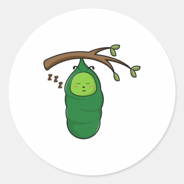 Pegatina Redonda oruga en el árbol (Anverso)