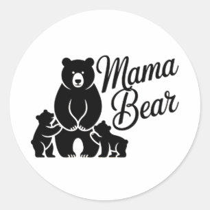 Pegatina Redonda Osa Mamá con Cachorros Familia de Osos Adorable
