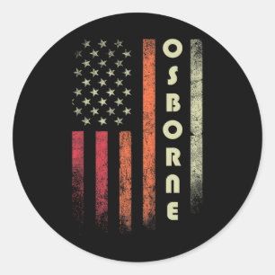 Pegatina Redonda Osborne Surname Funny Retro Vintage Birthday Ameri