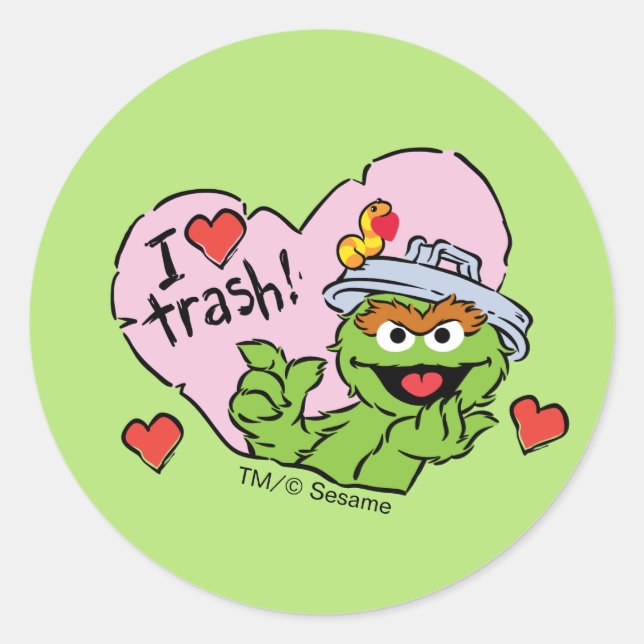 Pegatina Redonda Oscar "I love Trash" Valentine (Anverso)