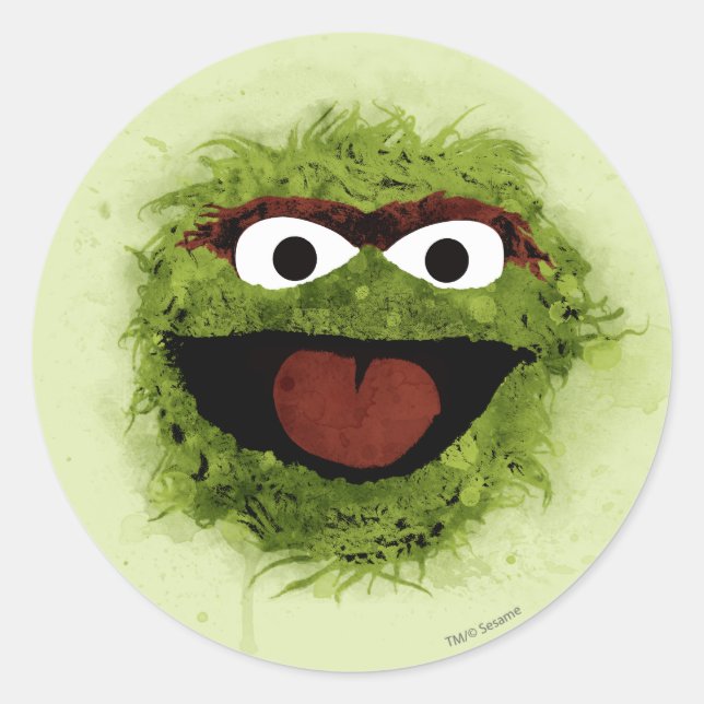 Pegatina Redonda Oscar the Grouch | Tendencia de Acuarela (Anverso)