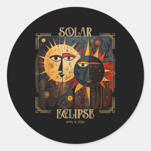 Pegatina Redonda Oscuridad Mi viejo amigo gato eclipse solar de abr