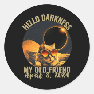 Pegatina Redonda Oscuridad Mi Viejo Gato Amigo Con Gles De Eclipse