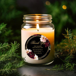 Pegatina Redonda Oscuro Moody Burgundy Rubor Boda floral negro