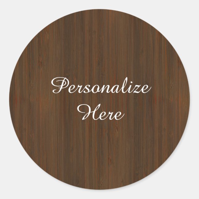 Pegatina Redonda Oscuro Walnut Brown Bamboo Madera Grain Look (Anverso)