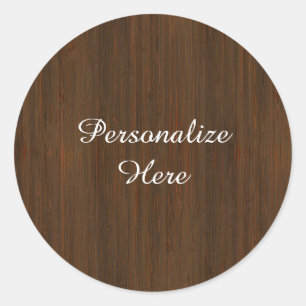 Pegatina Redonda Oscuro Walnut Brown Bamboo Madera Grain Look