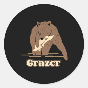 Pegatina Redonda Osezno Pescador Gordo Marrón Grizzly Beartober Nos