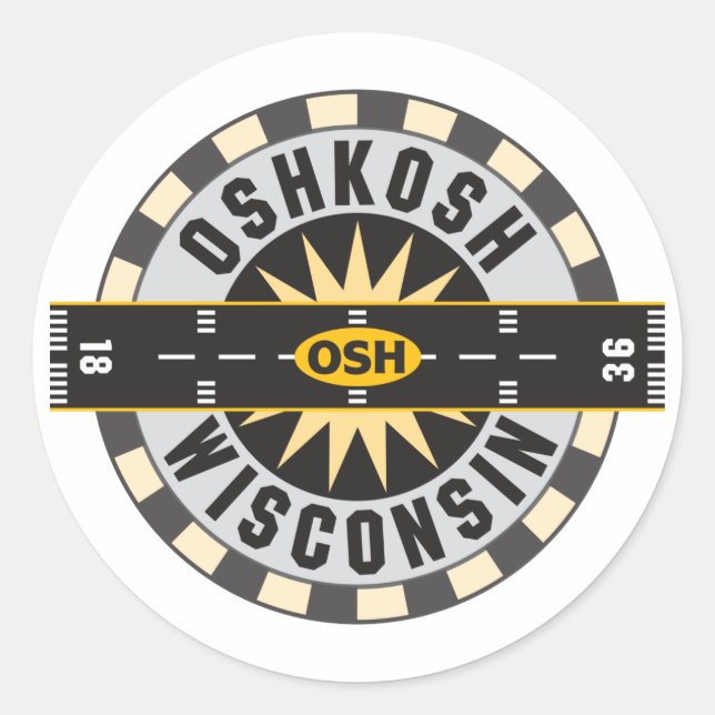Pegatina Redonda Oshkosh, Aeropuerto WI OSH (Anverso)