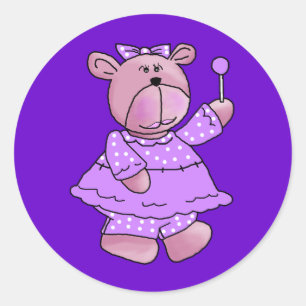 Pegatina Redonda Osito de chupachups morado para niñas