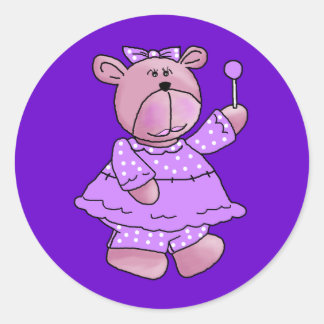 Pegatina Redonda Osito de chupachups morado para niñas