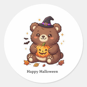 Pegatina Redonda Osito de Halloween Ilustración espeluznante de oto