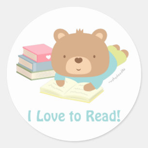 Pegatina Redonda Osito De Peluche Adorable Ama Leer Para Los Niños