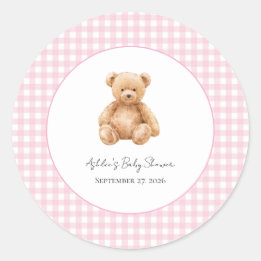 Pegatina Redonda Osito de peluche clásico Preppy Baby Shower Stick 