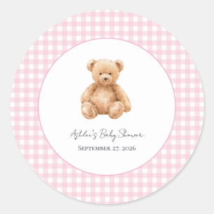 Pegatina Redonda Osito de peluche clásico Preppy Baby Shower Stick