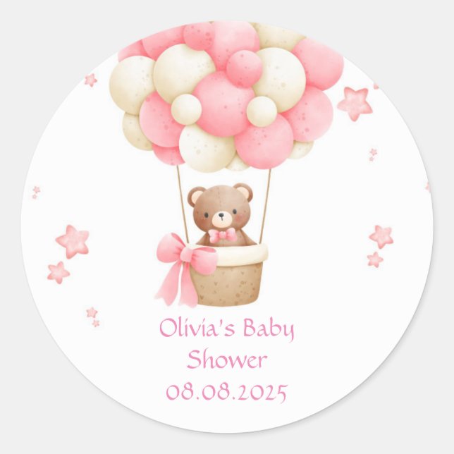 PEGATINA REDONDA OSITO DE PELUCHE ROSA  (Anverso)