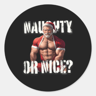 Pegatina Redonda Osito musculoso gay de Navidad Papá Noel agradable