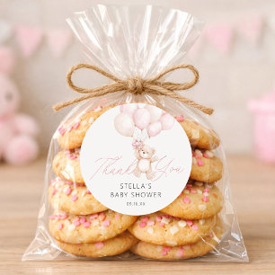 Pegatina Redonda Ositos de peluche con globos para baby shower de n