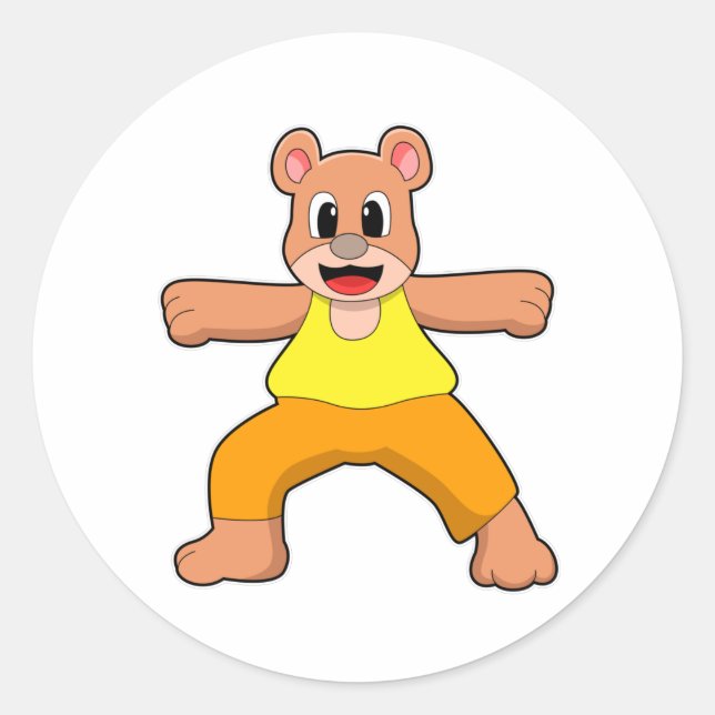 Pegatina Redonda Oso al yoga en pie (Anverso)