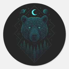 Pegatina Redonda Oso Astral - Poder de Fuerza Cósmica