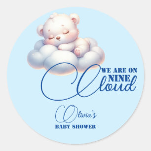 Pegatina Redonda Oso azul Estamos en la nube nueve Baby Shower