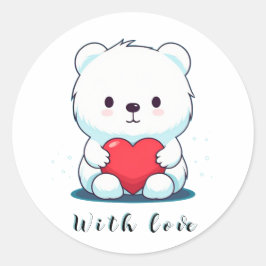 Pegatina Redonda Oso blanco con corazón, personalizado