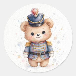 Pegatina Redonda Oso Cascanueces Navideño Adorable