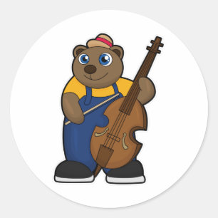 Pegatina Redonda Oso como músico con guitarra