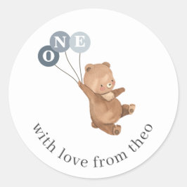 Pegatina Redonda Oso con 3 globos azules