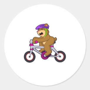 Pegatina Redonda Oso con bicicleta y casco
