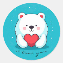 Pegatina Redonda Oso con corazón, personalizado