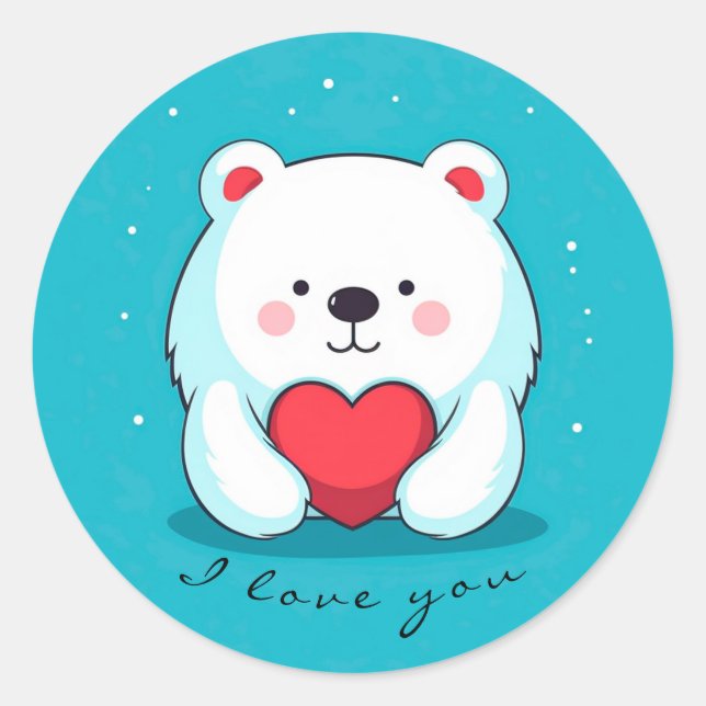 Pegatina Redonda Oso con corazón, personalizado (Anverso)