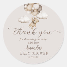 Pegatina Redonda Oso Con Globos Gracias