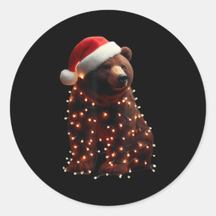 Pegatina Redonda Oso Con Sombrero De Santa Y Navidades Enciende La 