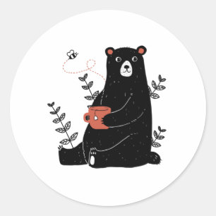 Pegatina Redonda Oso Con Té