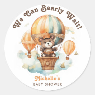 Pegatina Redonda Oso cutáneo de color con globos Baby Shower