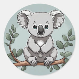 Pegatina Redonda Oso cutáneo koala en verde azulado