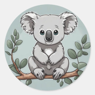 Pegatina Redonda Oso cutáneo koala en verde azulado