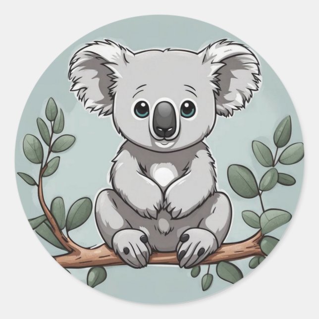 Pegatina Redonda Oso cutáneo koala en verde azulado (Anverso)