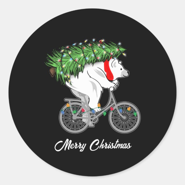 Pegatina Redonda Oso Cuto Con Regalo De Árbol De Navidad Para Cicli (Anverso)